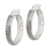 Sterling Silver Hoop Earrings with Greek Key Pattern and Textured Finish