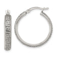 Sterling Silver Hoop Earrings with Greek Key Pattern and Textured Finish