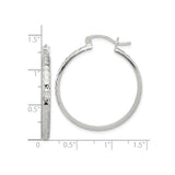 Sterling Silver Hoop Earrings with Textured Diamond Cut Finish and Latch Closure
