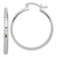 Sterling Silver Hoop Earrings with Textured Diamond Cut Finish and Latch Closure
