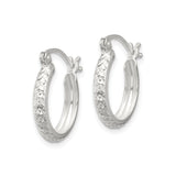 Sterling Silver Hoop Earrings with Hammered Finish and Star Pattern, Latch Back Design