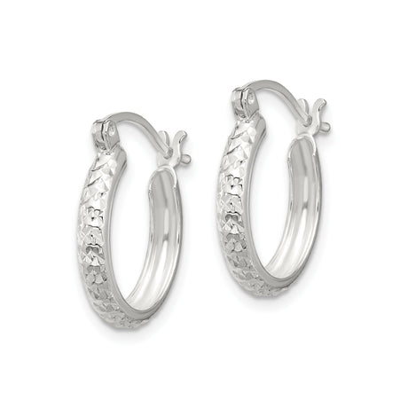 Sterling Silver Hoop Earrings with Hammered Finish and Star Pattern, Latch Back Design