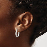 Sterling Silver Hoop Earrings with Hammered Finish and Star Pattern, Latch Back Design