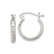 Sterling Silver Hoop Earrings with Hammered Finish and Star Pattern, Latch Back Design