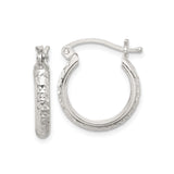 Sterling Silver Hoop Earrings with Hammered Finish and Star Pattern, Latch Back Design
