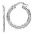 Sterling Silver Twisted Hoop Earrings with Textured Rope Design and High Polish Finish
