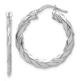 Sterling Silver Twisted Hoop Earrings with Textured Rope Design and High Polish Finish
