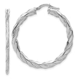 Sterling Silver Twisted Hoop Earrings with Polished Textured Finish, Lightweight Modern Style