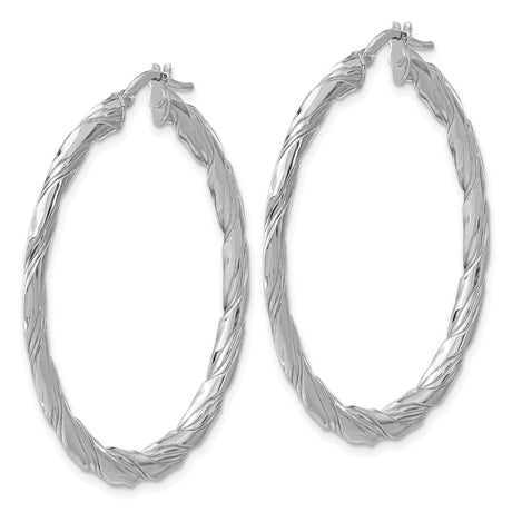 Sterling Silver Twisted Hoop Earrings with Polished Textured Rope Design for Women