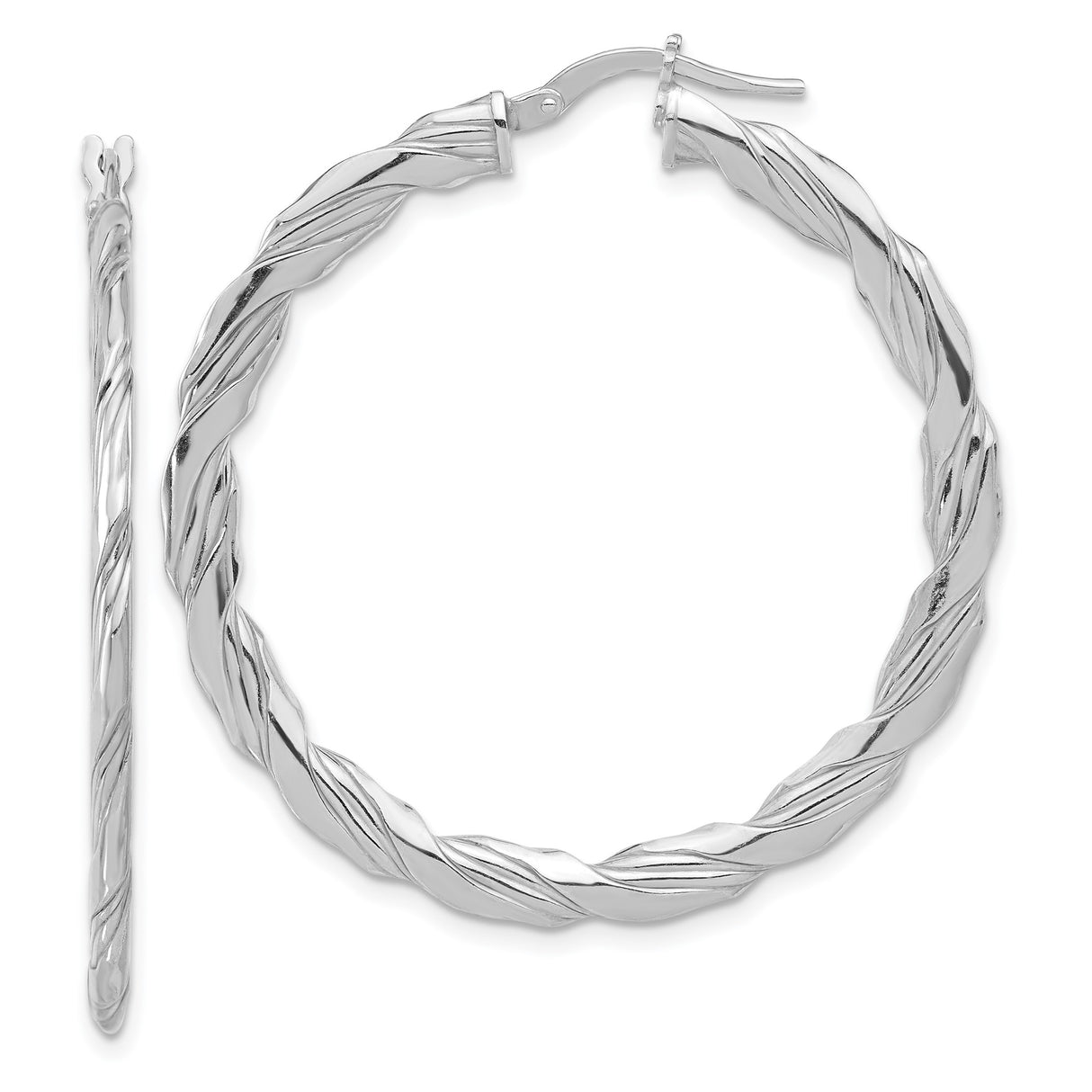 Sterling Silver Twisted Hoop Earrings with Polished Textured Rope Design for Women
