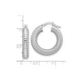 Sterling Silver Hoop Earrings, Ribbed Bold Statement Design, High-Polish Finish