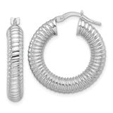 Sterling Silver Hoop Earrings, Ribbed Bold Statement Design, High-Polish Finish