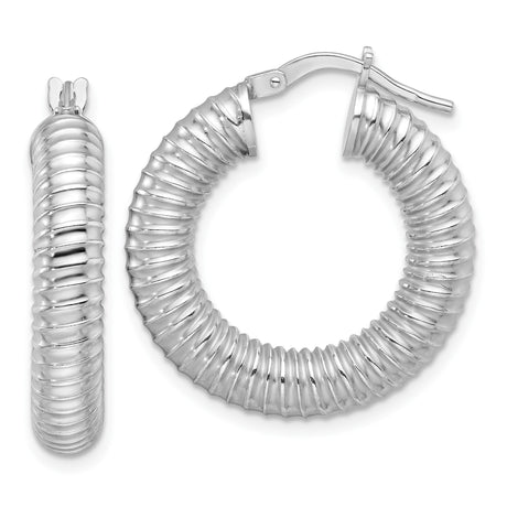 Sterling Silver Hoop Earrings, Ribbed Bold Statement Design, High-Polish Finish