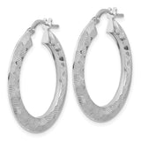 Sterling Silver Hoop Earrings with Chevron Texture, Lightweight Medium Round Design