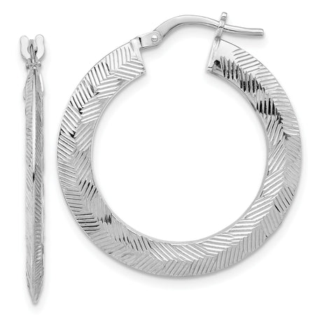 Sterling Silver Hoop Earrings with Chevron Texture, Lightweight Medium Round Design