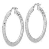Sterling Silver Hoop Earrings with Textured Chevron Pattern and Latch Back Closure