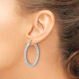 Sterling Silver Hoop Earrings with Textured Chevron Pattern and Latch Back Closure