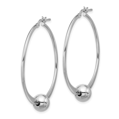 Sterling Silver Hoop Earrings with Polished Round Bead, Rhodium Plated Minimalist Style