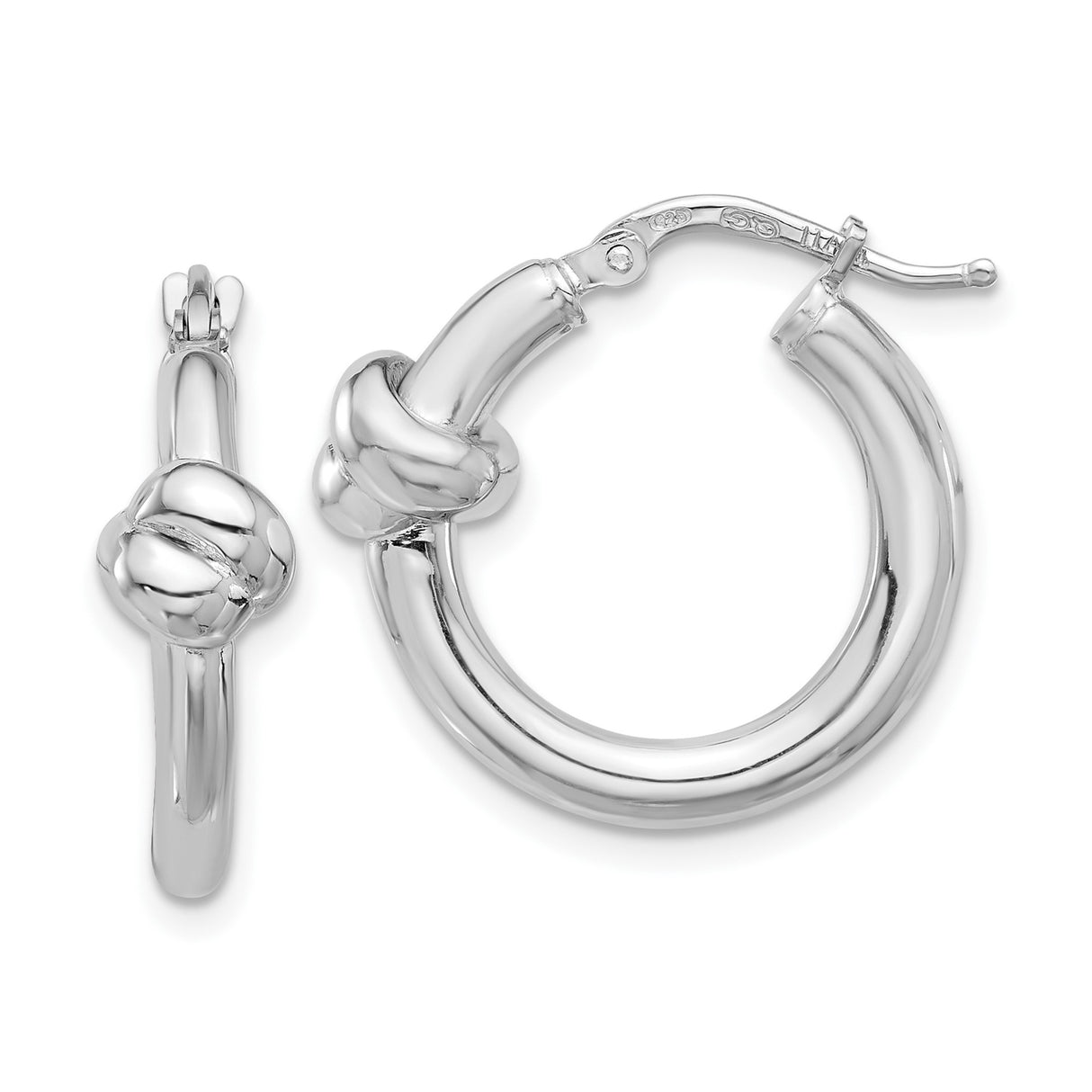 Sterling Silver Hoop Earrings with Love Knot Design, Polished Unity Symbol Style for Women