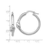 Sterling Silver Hoop Earrings with Love Knot Design, Rhodium Plated Classic Hoops for Women