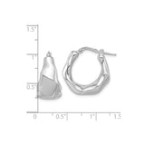 Sterling Silver Hoop Earrings, Abstract Organic Sculptural Design, Polished Rhodium Finish