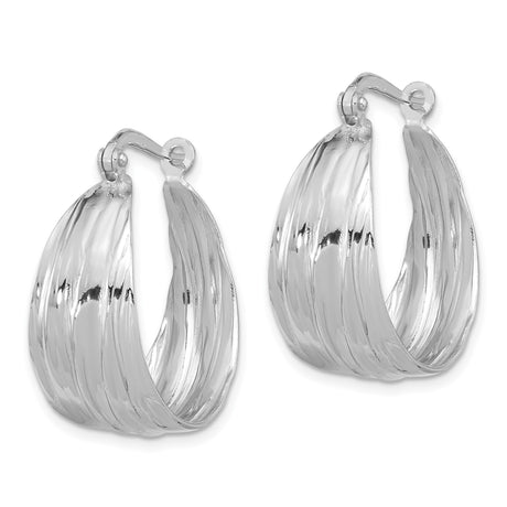 Sterling Silver Twisted Hoop Earrings with Polished Wave Texture, Lightweight Sculptural Design