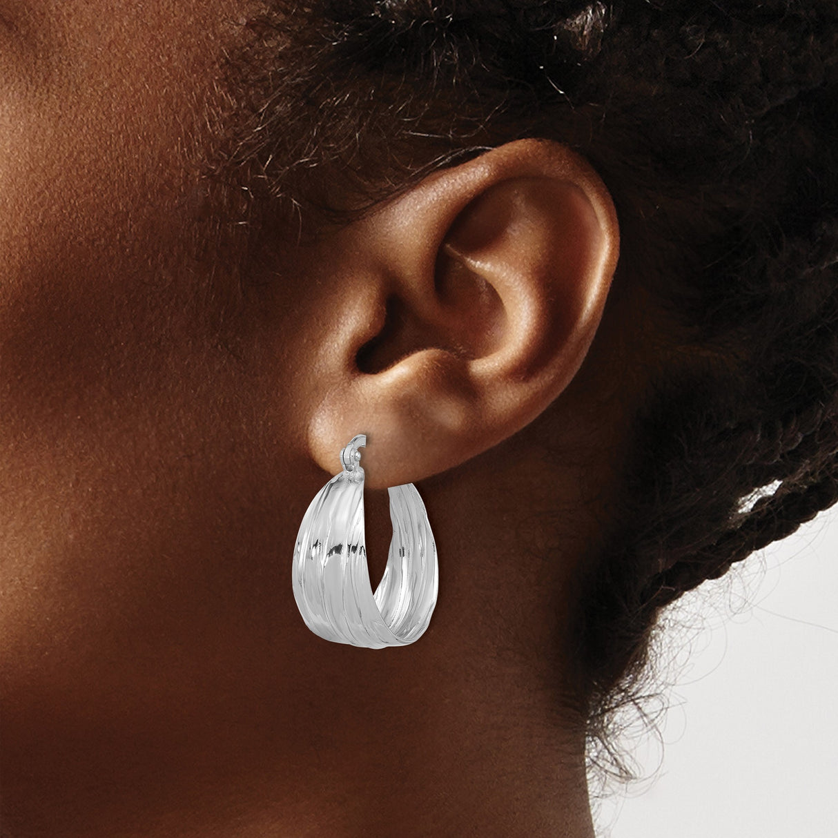 Sterling Silver Twisted Hoop Earrings with Polished Wave Texture, Lightweight Sculptural Design