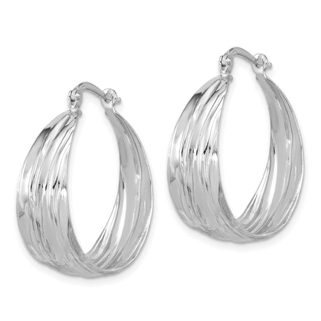 Sterling Silver Hoop Earrings with Hammered Texture and Flared Drop Design