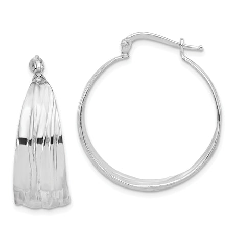 Sterling Silver Hoop Earrings with Hammered Texture and Flared Drop Design