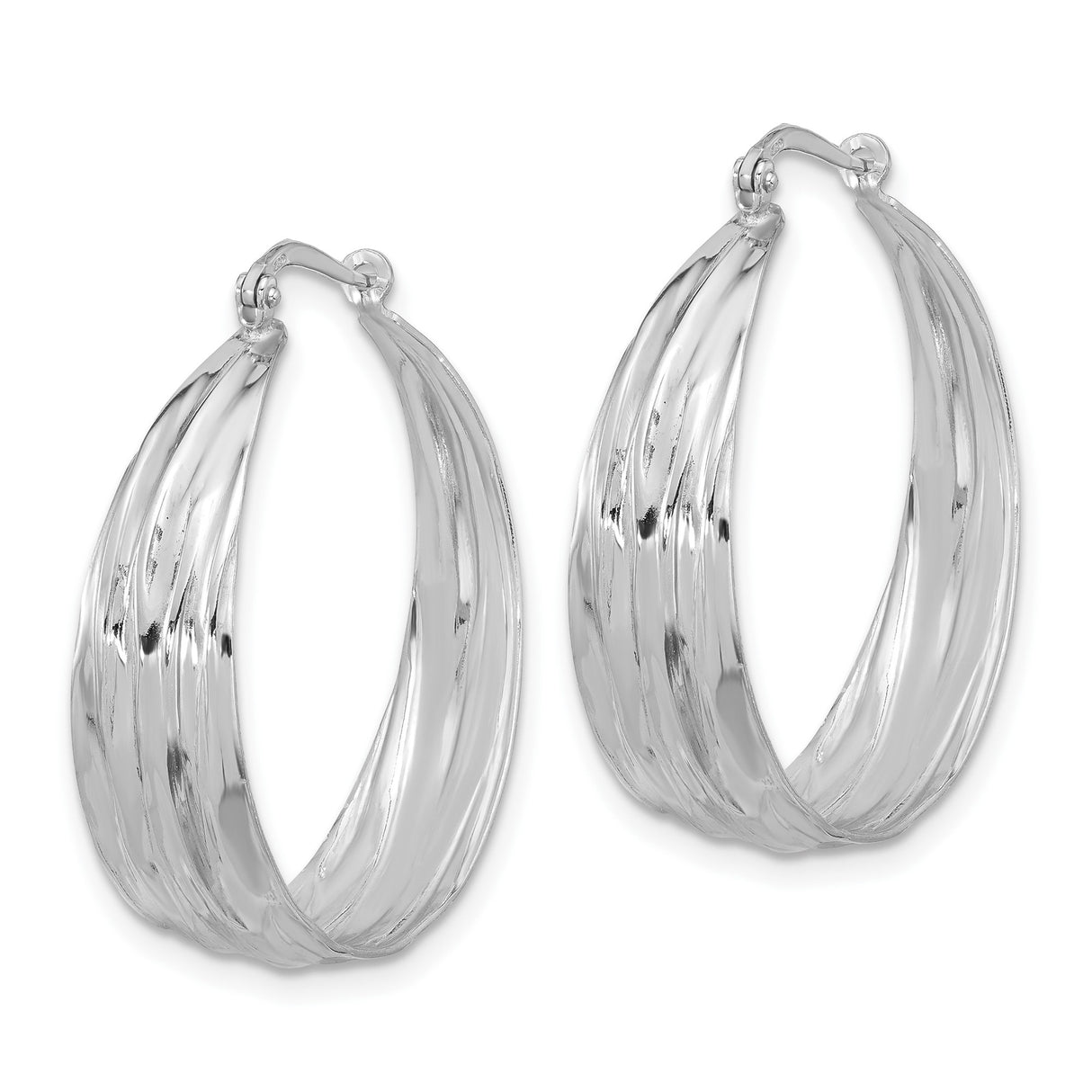 Sterling Silver Twisted Hoop Earrings with Polished Wave Design and Textured Detail