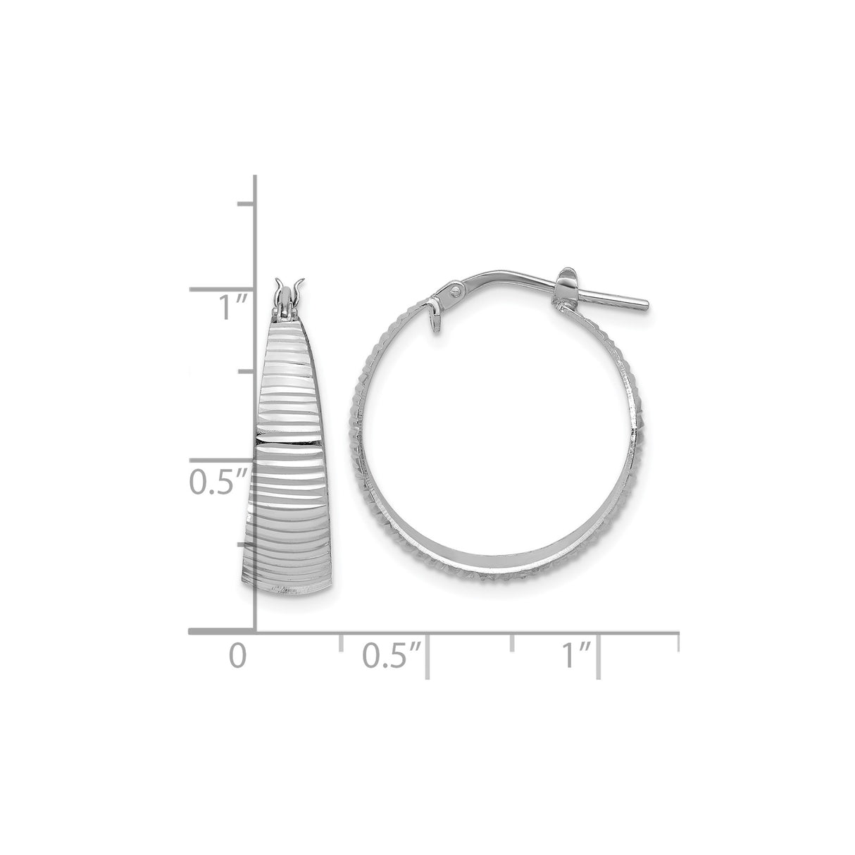 Sterling Silver Hoop Earrings, Textured Ribbed Design with High Polish Finish