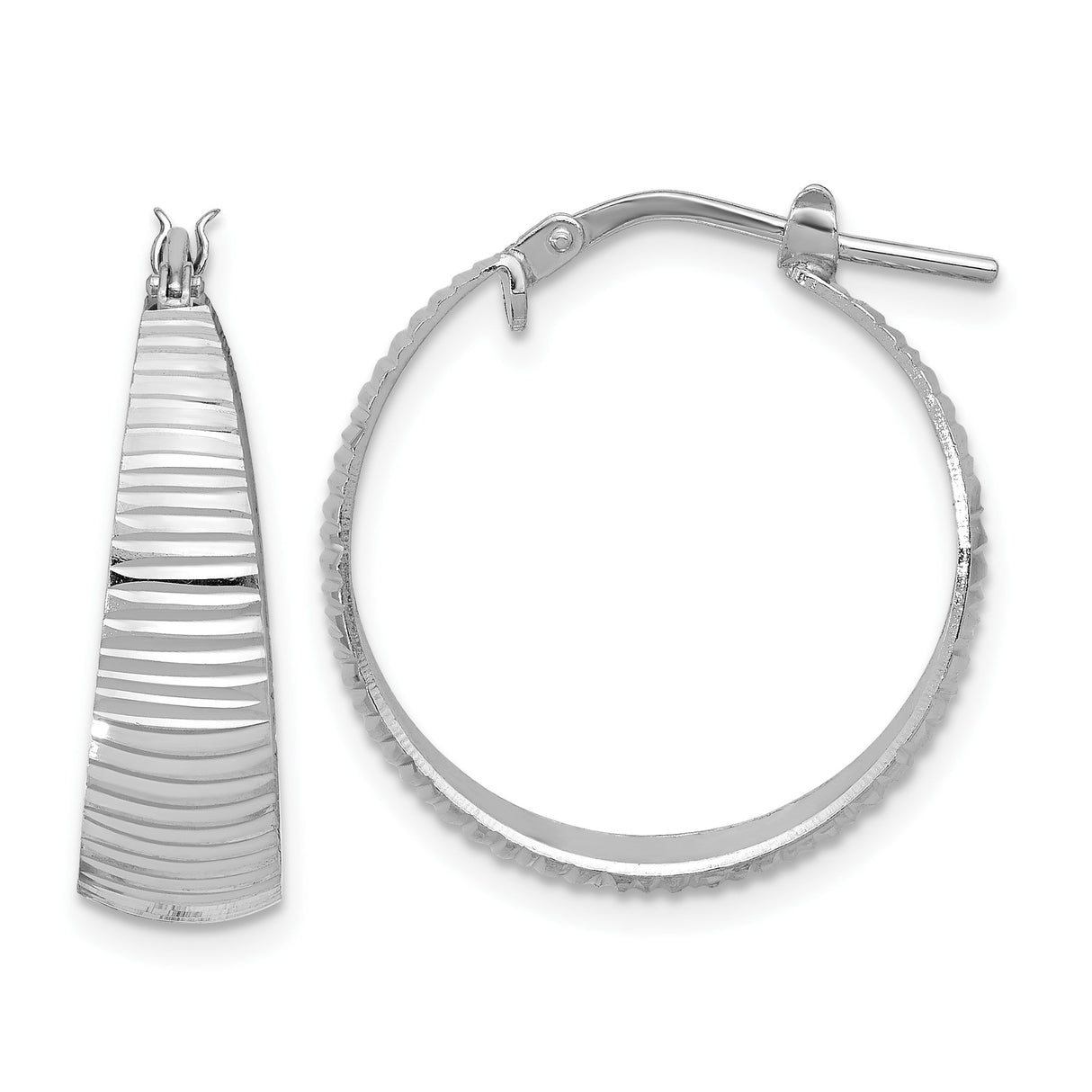 Sterling Silver Hoop Earrings, Textured Ribbed Design with High Polish Finish