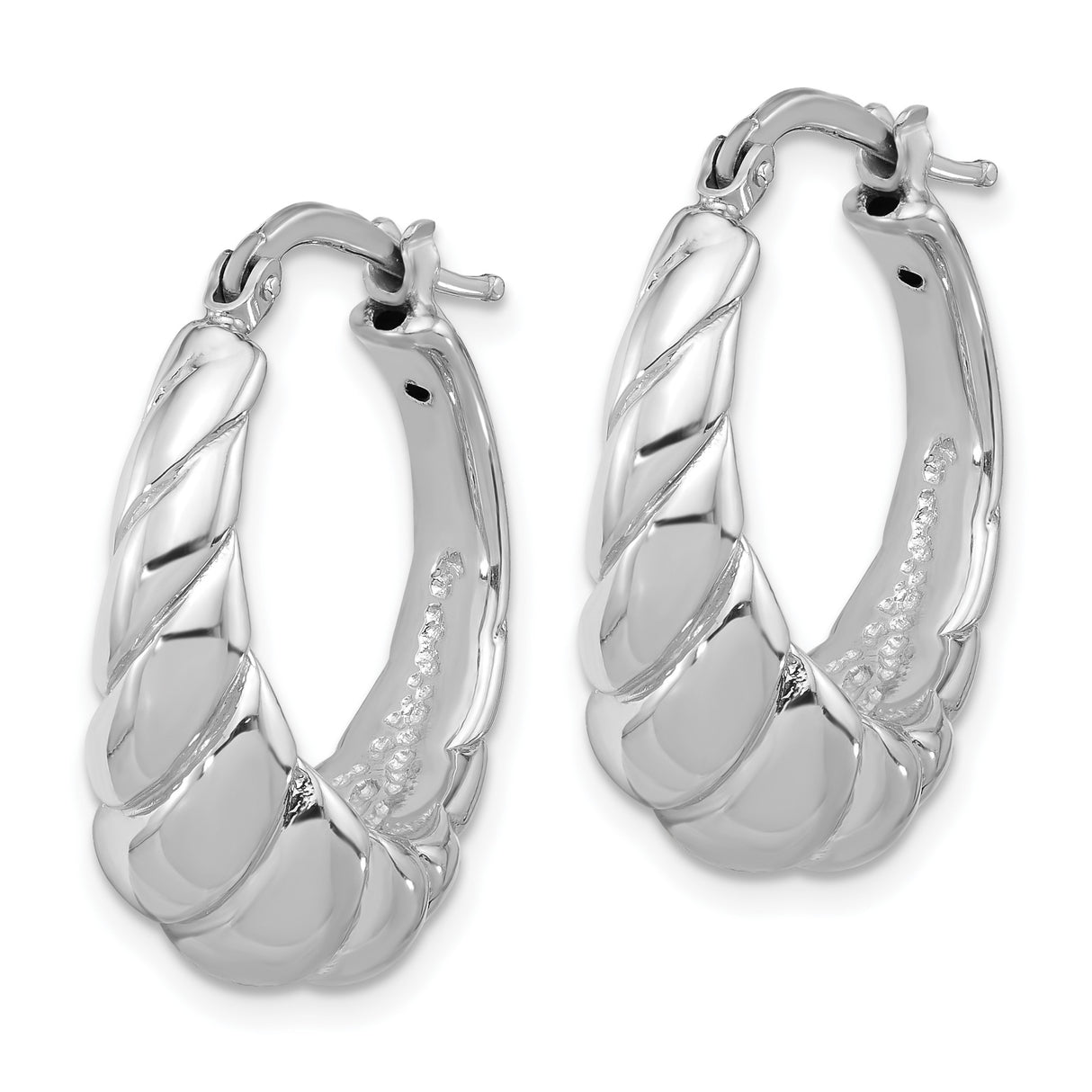 Sterling Silver Twisted Hoop Earrings with Polished Rope Design, Lightweight Oval Style