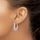 Sterling Silver Twisted Hoop Earrings with Polished Rope Design, Lightweight Oval Style
