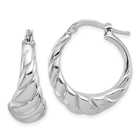 Sterling Silver Twisted Hoop Earrings with Polished Rope Design, Lightweight Oval Style