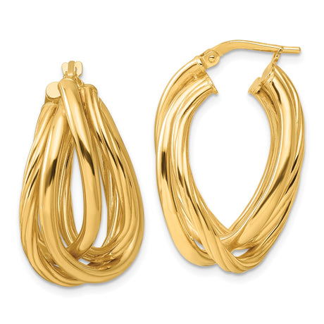 Sterling Silver Twisted Layered Teardrop Hoop Earrings, Gold Plated, Textured Statement Design
