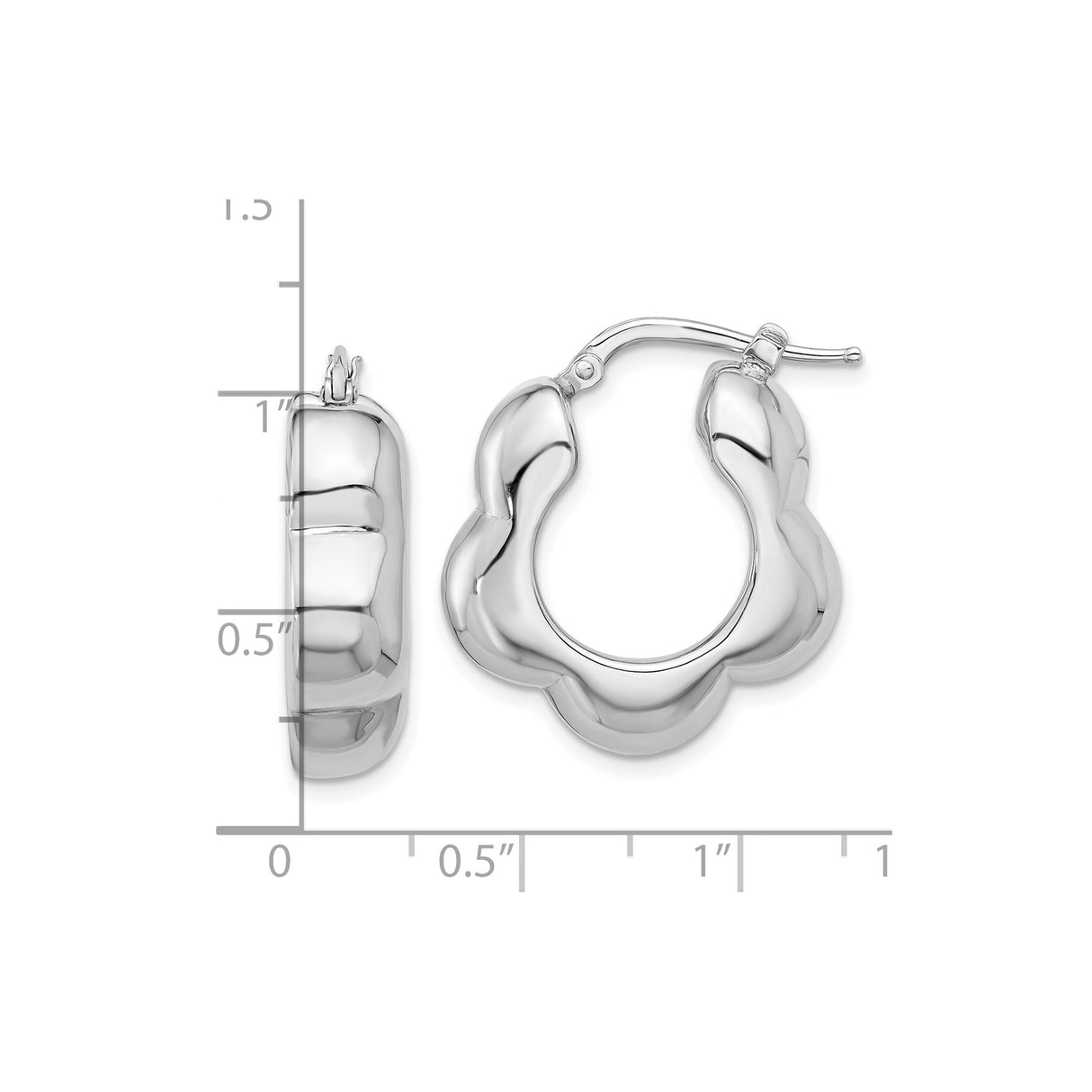 Sterling Silver Hoop Earrings with Scalloped Wavy Texture and High Polish Finish
