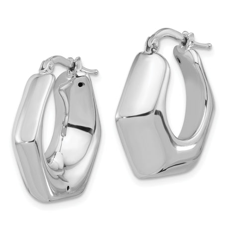 Sterling Silver Geometric Hoop Earrings, Modern Pentagon Shape, Minimalist Design for Women