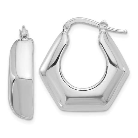 Sterling Silver Geometric Hoop Earrings, Modern Pentagon Shape, Minimalist Design for Women