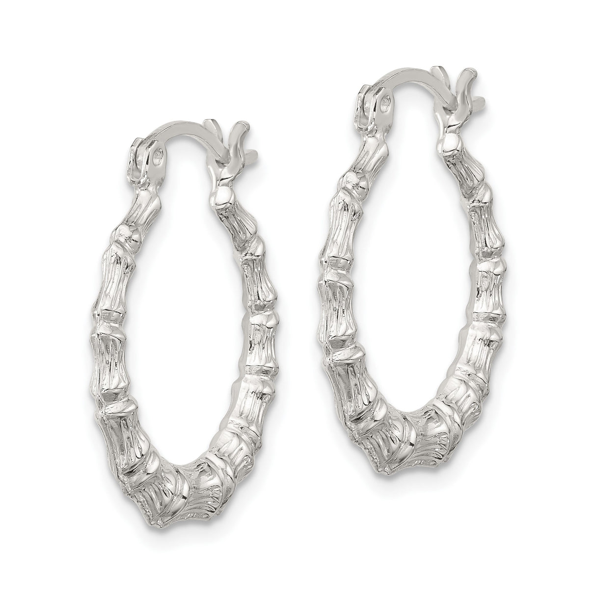 Sterling Silver Hoop Earrings, Bamboo Style Textured Design, Boho Chic Jewelry for Women