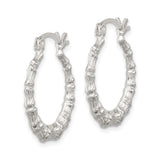 Sterling Silver Hoop Earrings, Bamboo Style Textured Design, Boho Chic Jewelry for Women