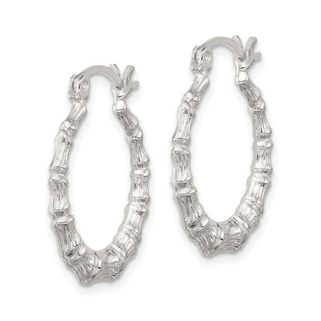 Sterling Silver Hoop Earrings, Bamboo Style Textured Design, Boho Chic Jewelry for Women