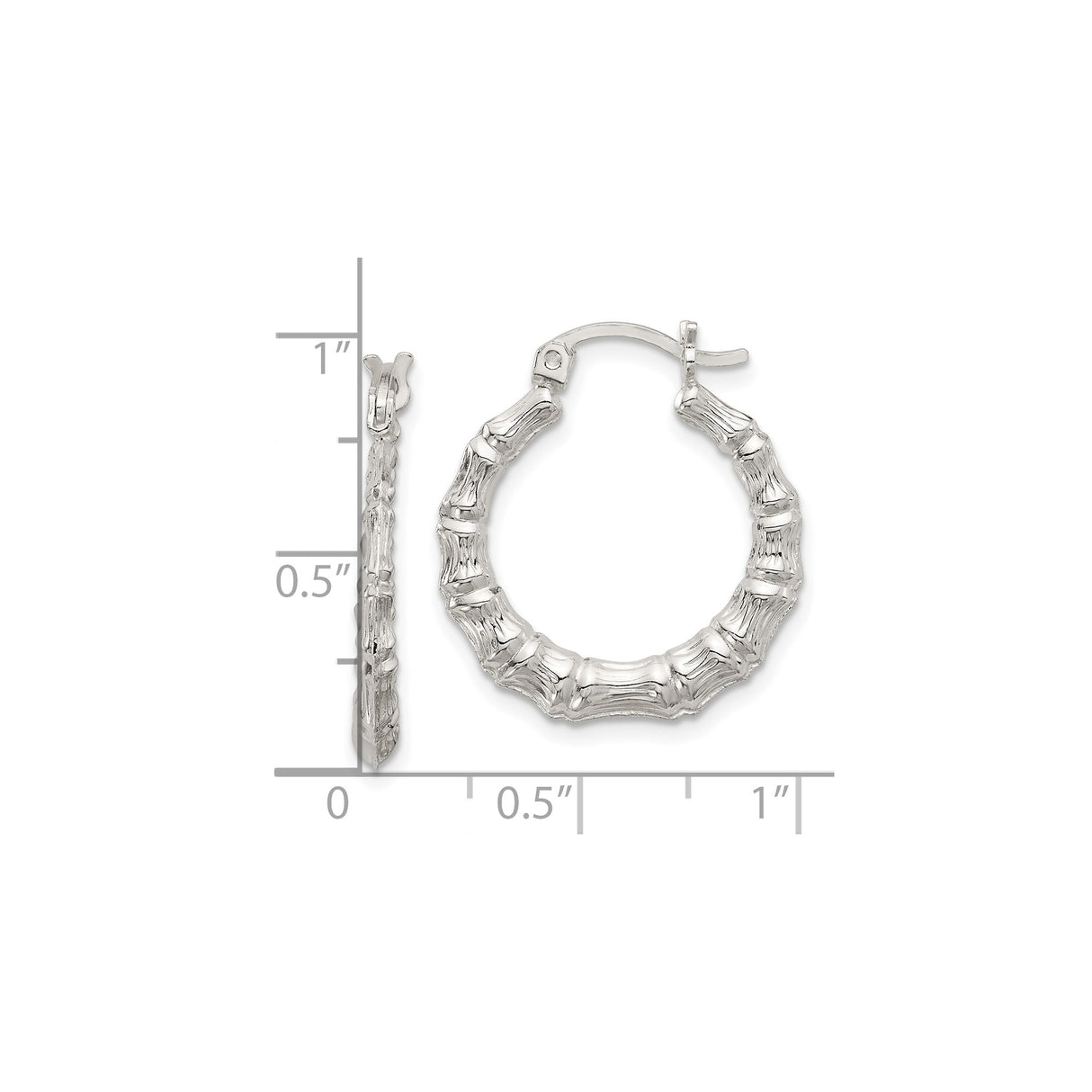 Sterling Silver Hoop Earrings, Bamboo Style Textured Design, Boho Chic Jewelry for Women
