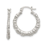 Sterling Silver Hoop Earrings, Bamboo Style Textured Design, Boho Chic Jewelry for Women