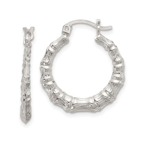Sterling Silver Hoop Earrings, Bamboo Style Textured Design, Boho Chic Jewelry for Women