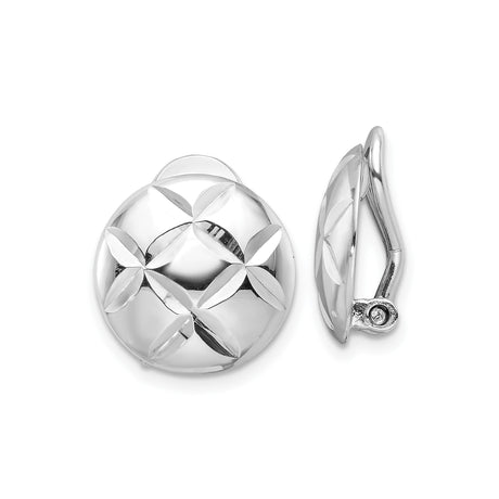 Sterling Silver Clip-On Earrings for Women, Non-Pierced Floral Dome Earrings with Geometric Petal Pattern, Modern Round Textured Studs, Elegant Lightweight Accessory for Everyday or Formal Wear
