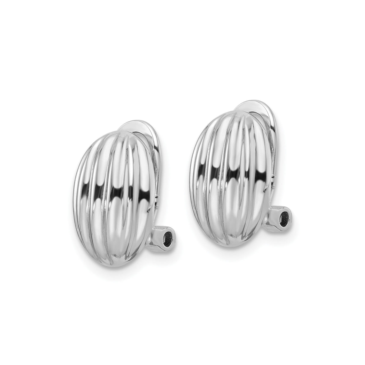 Sterling Silver Domed Clip On Oval Earrings Ribbed Finish