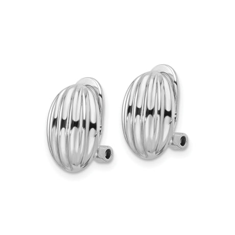 Sterling Silver Domed Clip On Oval Earrings Ribbed Finish
