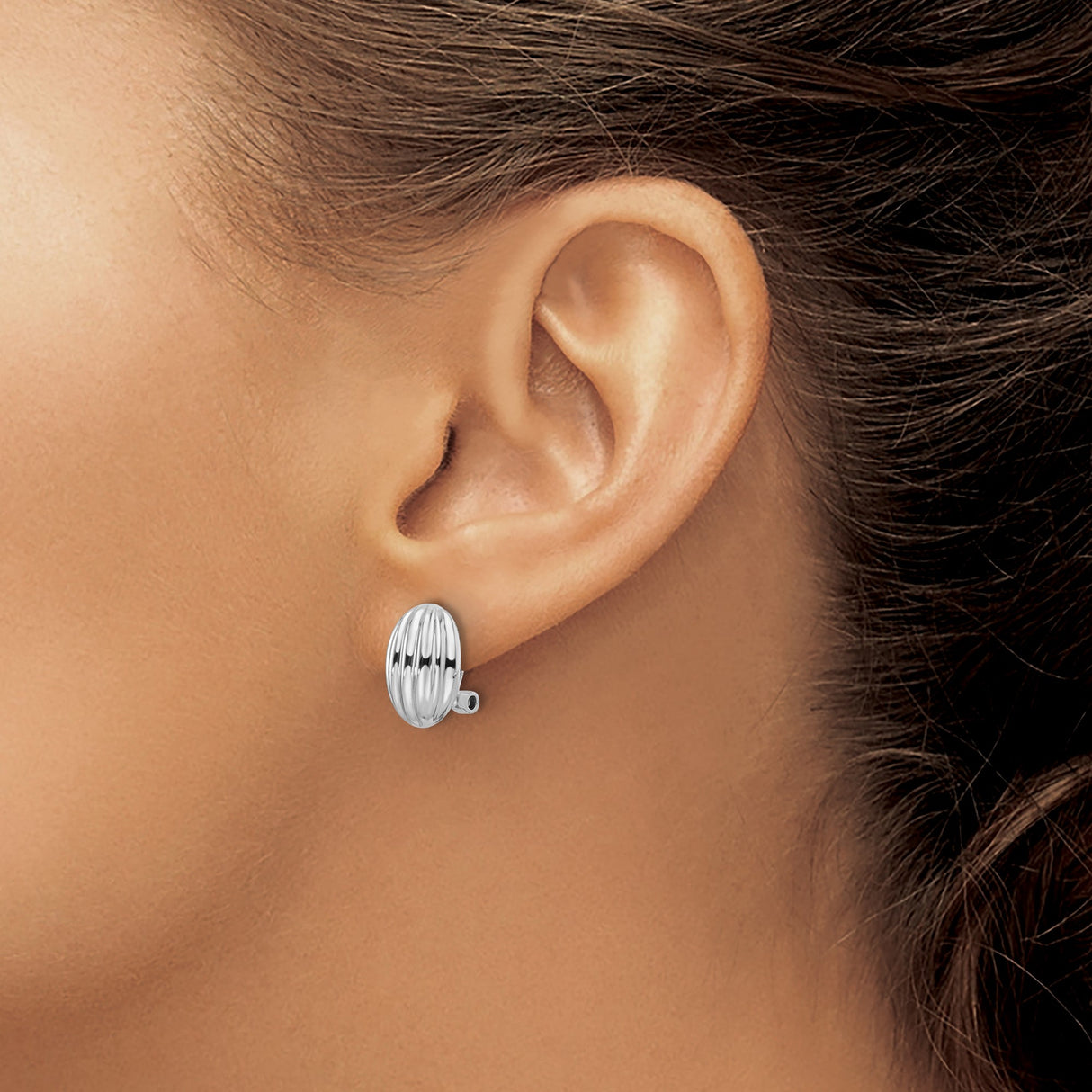 Sterling Silver Domed Clip On Oval Earrings Ribbed Finish