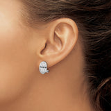 Sterling Silver Domed Clip On Oval Earrings Ribbed Finish
